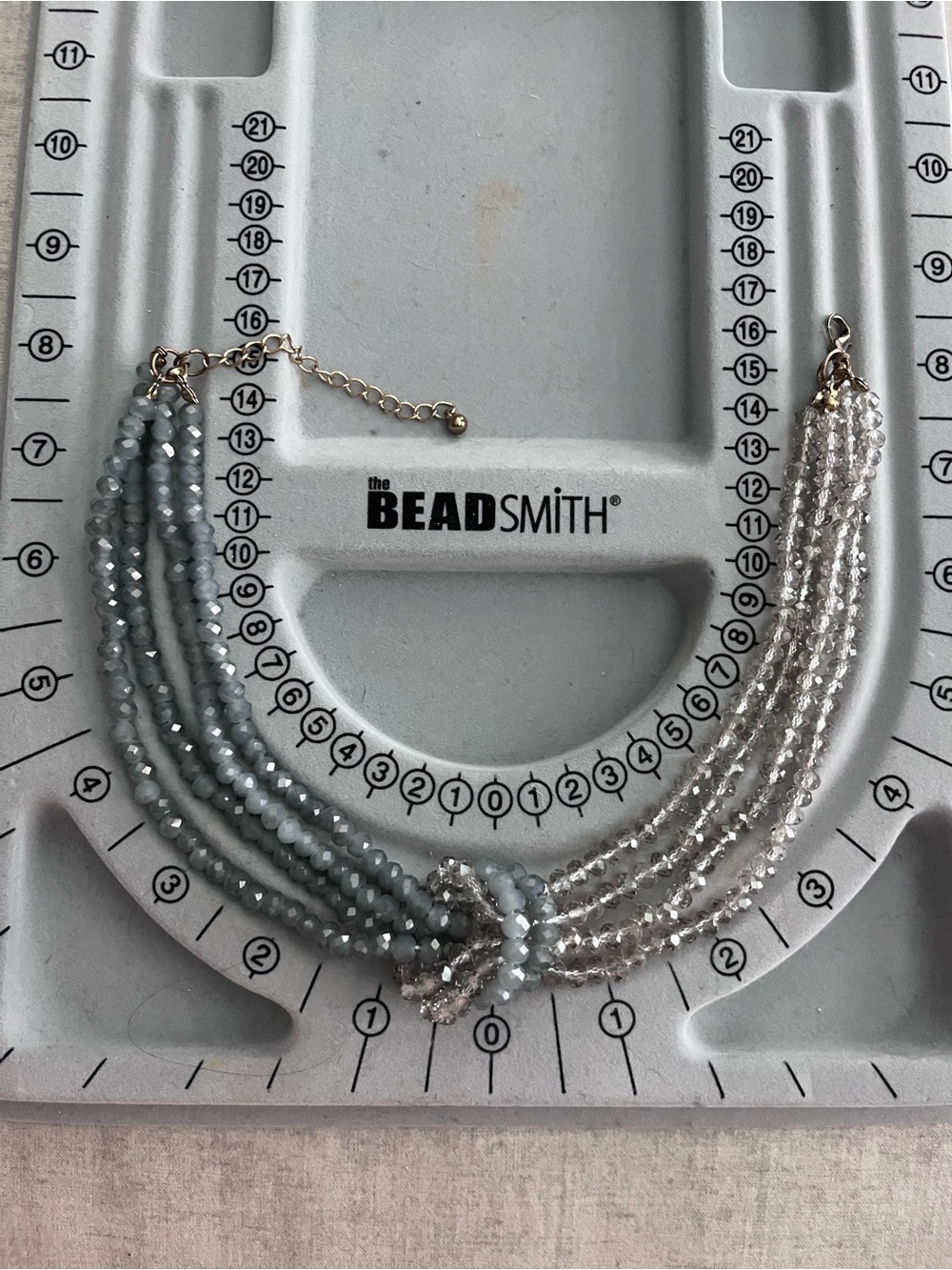 Multi-Strand Faceted Bead Choker Lengthy Necklace in Light Gray and Clear